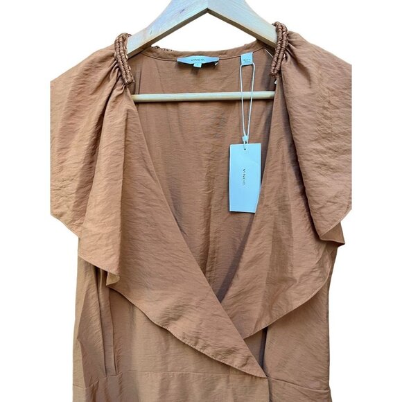 Vince NWT Braid Trim Flutter Sleeve Wrap Dress Copper Rust Medium - Picture 6 of 8